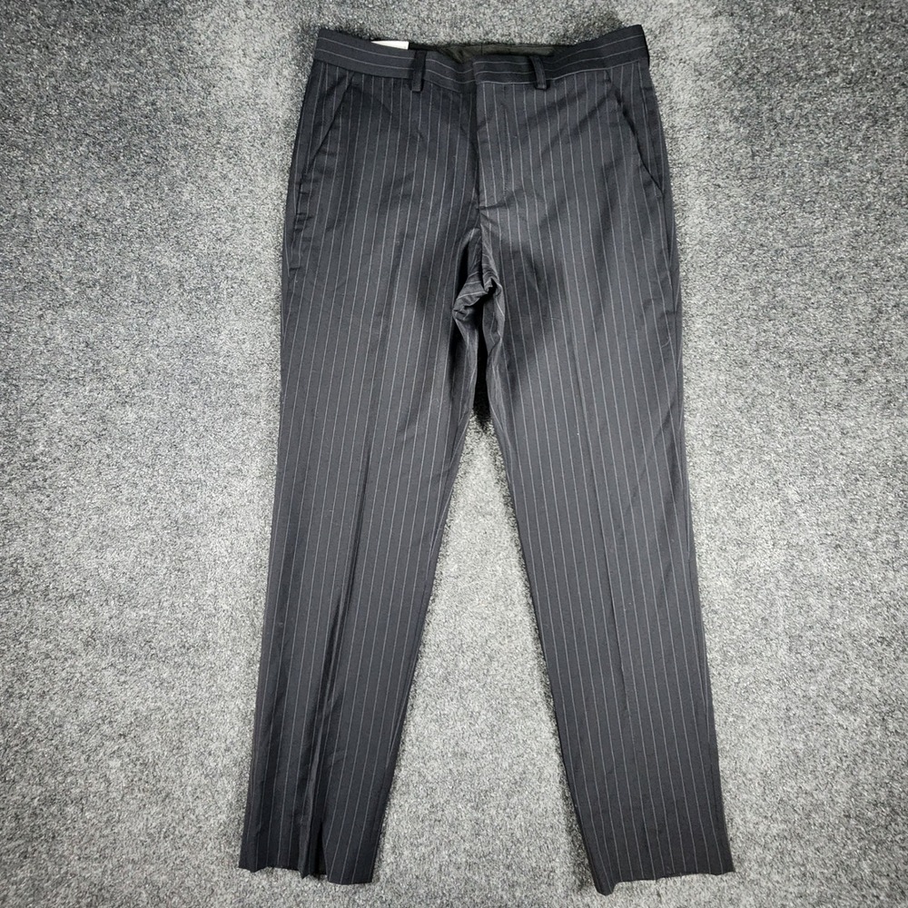 NWT Express Extra Slim Dress Pants Mens 30x32 Navy Blue Pinstripe Wool Blend